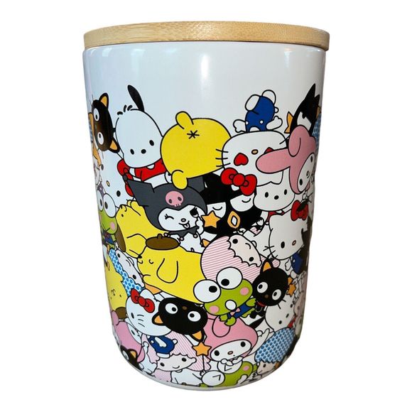 Hello Kitty and Friends Storage Cookie Jar Container Wooden Lid By Sanrio New - Picture 3 of 7